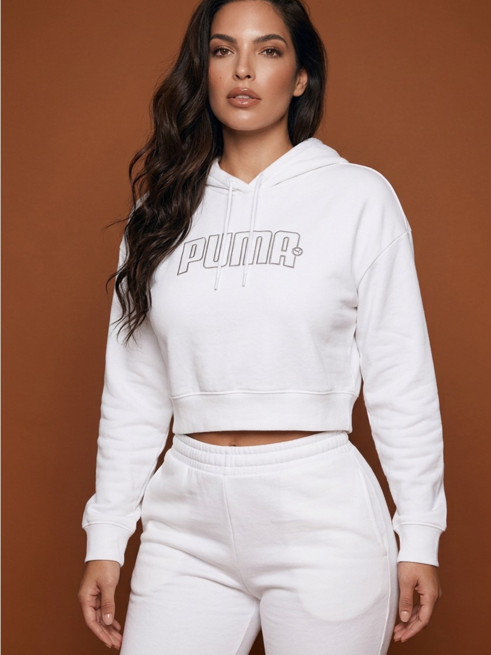 Puma White Hoodie with Black Drawcord Detail